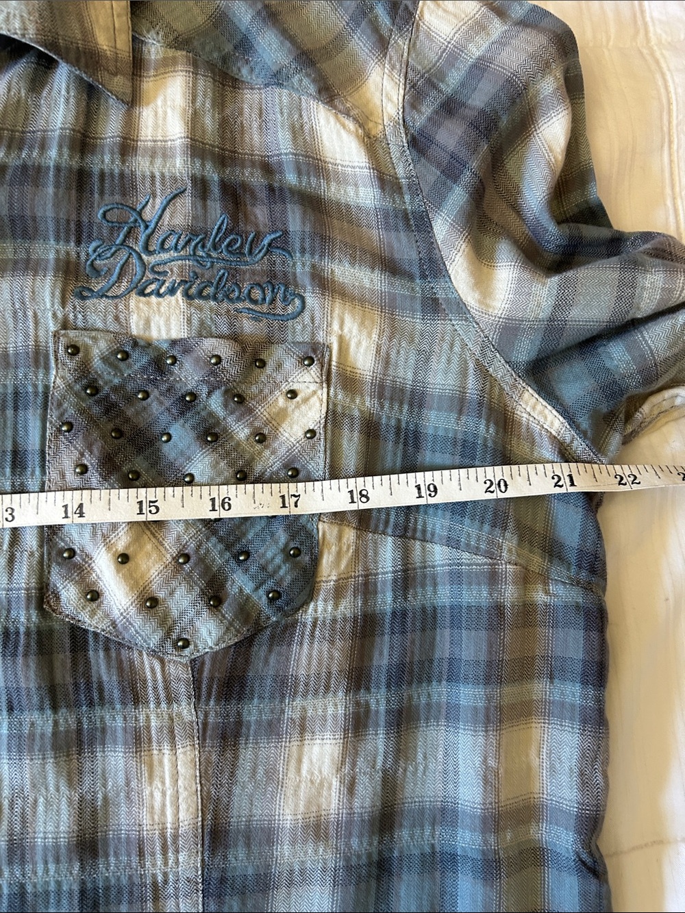Harley-Davidson Plaid Studded Cotton Button-Down Shirt Bikercore Size XL - Picture 8 of 9